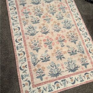 Rifle Paper Co. Floral Area Rug in Blue and Pink
